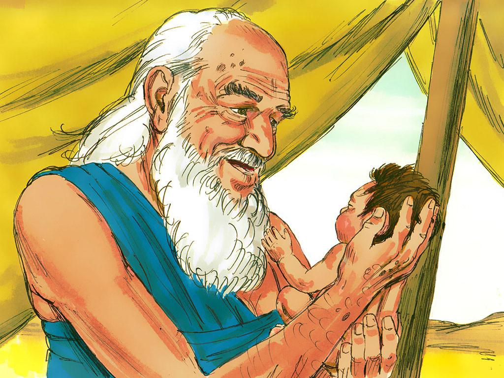 Abraham holding baby Isaac